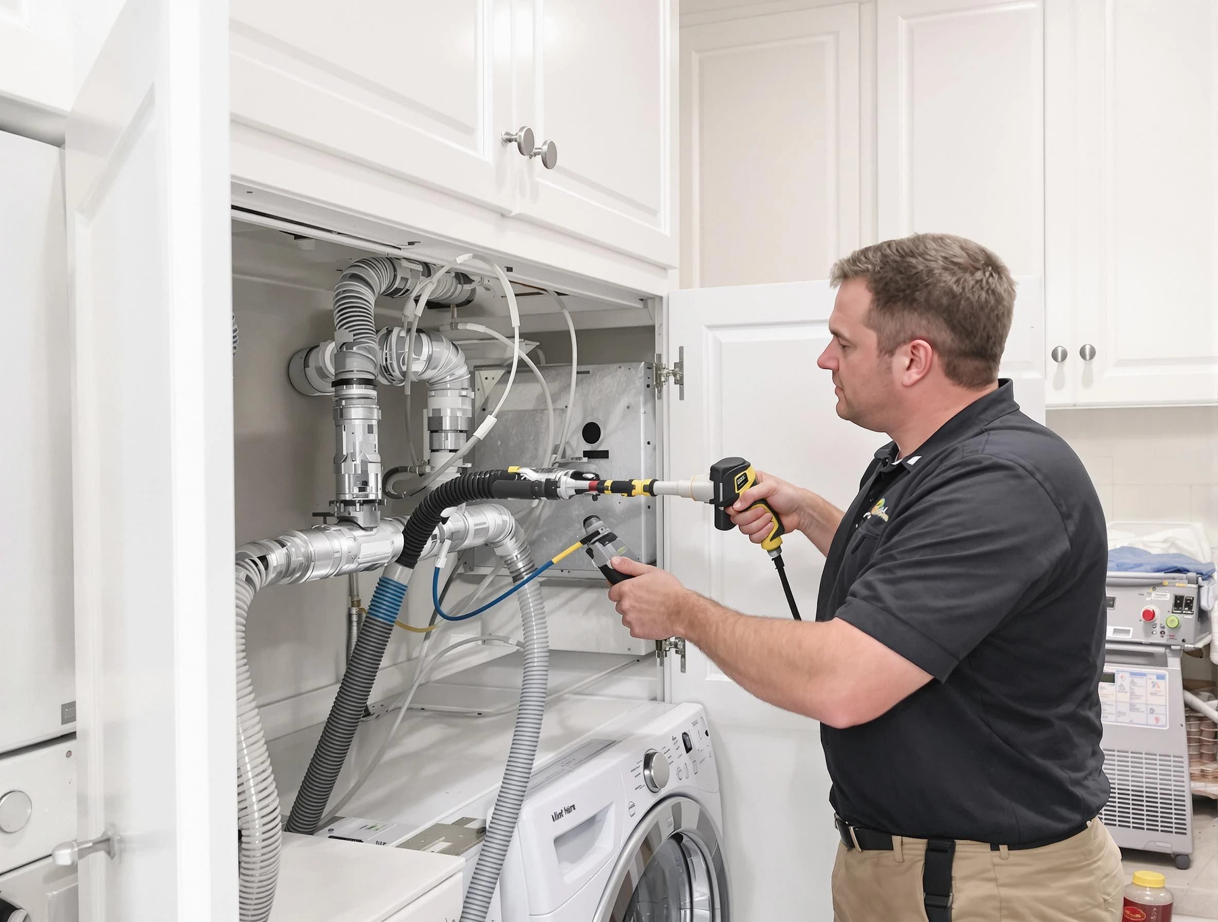 Austell Dryer Vent Cleaning professional removing severe blockage from a clogged dryer vent in Austell