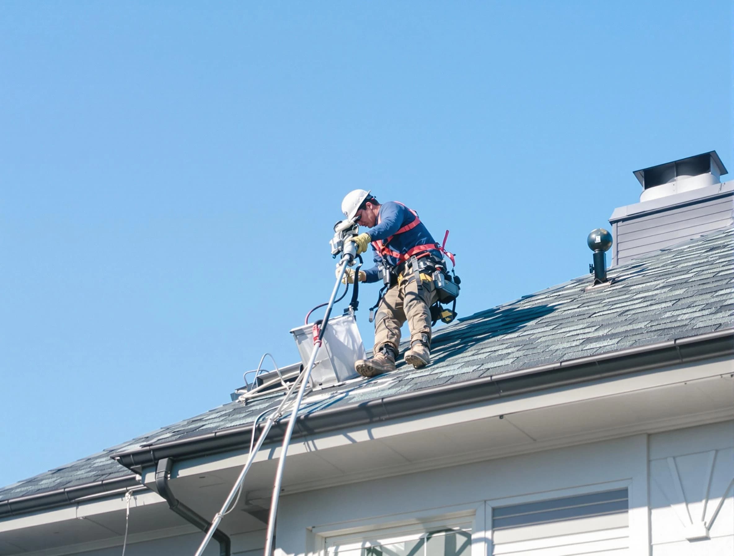 Austell Dryer Vent Cleaning certified technician cleaning a roof-mounted dryer vent system in Austell
