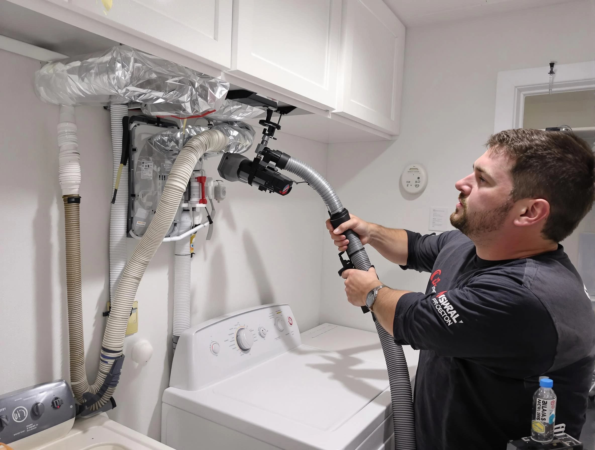 Austell Dryer Vent Cleaning certified technician performing safety-focused gas dryer vent cleaning in Austell